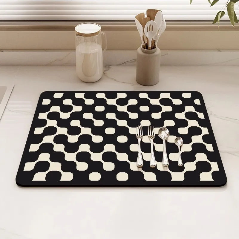 Navak Carpet Minimalis Striped Dish Drying Mat Super Absorbent Ktichen Rug Non Slip Tableware Drain Pad Home Diatom Mud Door Mats Washable