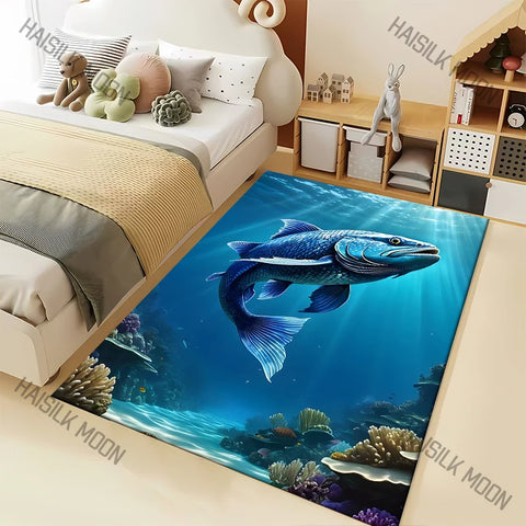 Navak Carpet Fish in The Sea Deep Sea Fish Pattern Carpet for Living Room Bedroom Bedside Floor Mat Cloakroom Playing Mat Area Rug Large Size