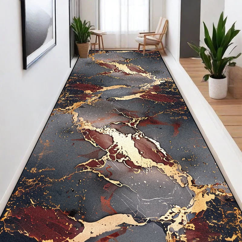 Navak Carpet Nordic Marble Style Long Corridor Carpets Villa Hall Non-slip Washable Runners Rugs Home Hotel Passageway Aisle Mat Customizable