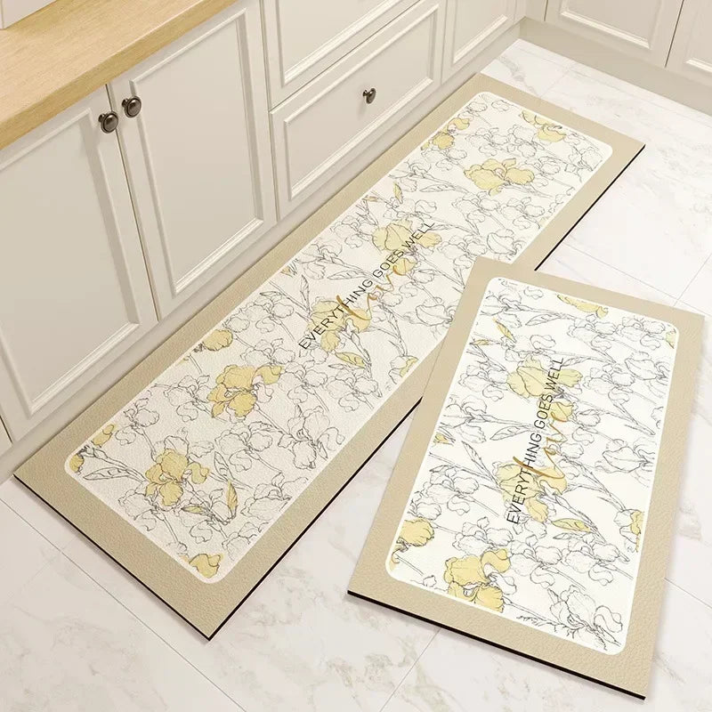 Navak Carpet Carpet for Kitchen Floor Mat Pvc Leather Waterproof Non-slip Long Rug Oil-proof Foot Mats Pink Flower Home Decoration Rugs
