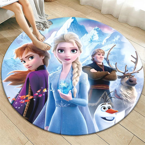Navak Carpet Princess Elsa Cartoon Print Round Carpet, Bedroom Decorative Carpet, Living Room Bathroom Picnic Camping Entrance Non-slip Mat