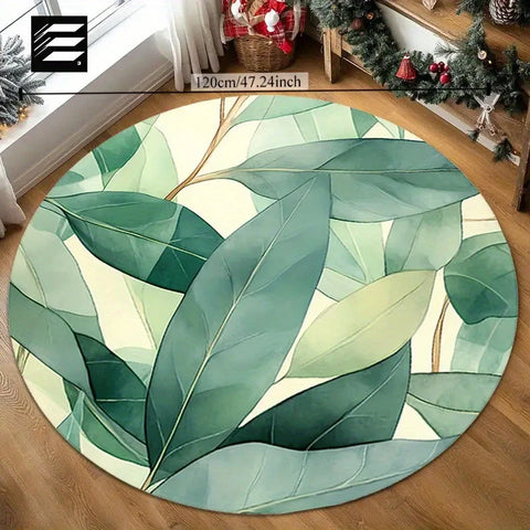 Navak Carpet Round Willow Leaf Pattern Floor Mat - Non-Slip, Durable, Soft & Comfortable, Machine Washable, Lightweight, Ideal for Bathroom,