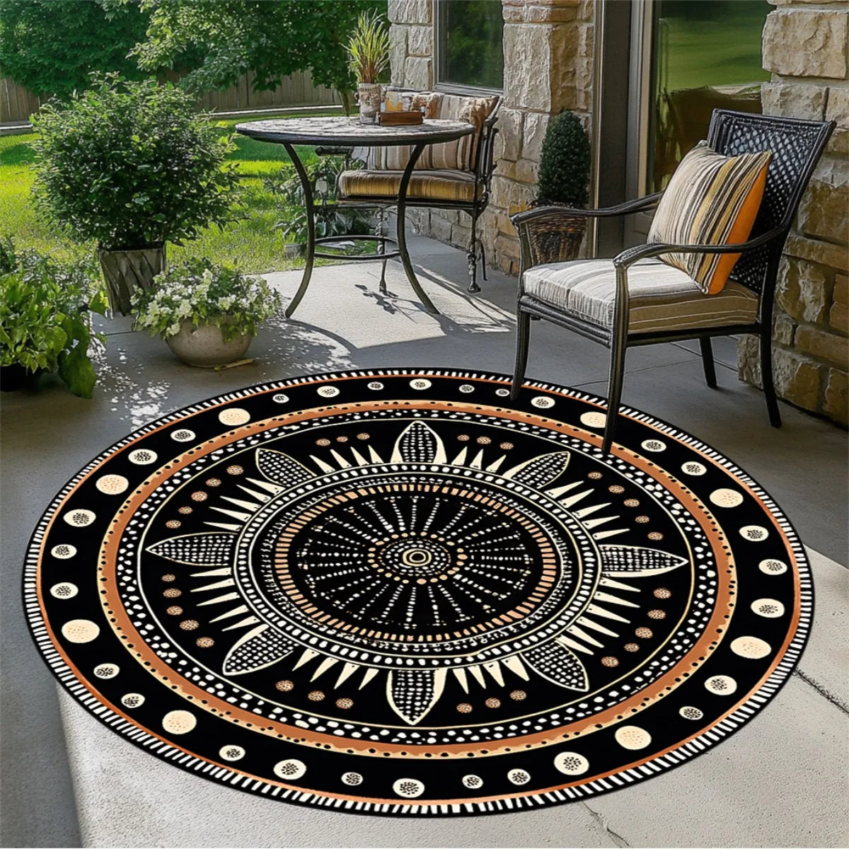 Navak Carpet African Geometric Round Rug, Durable Polyester, Fade-Resistant & Washable, Mystical Ethnic Design, for Bedroom/Living Room