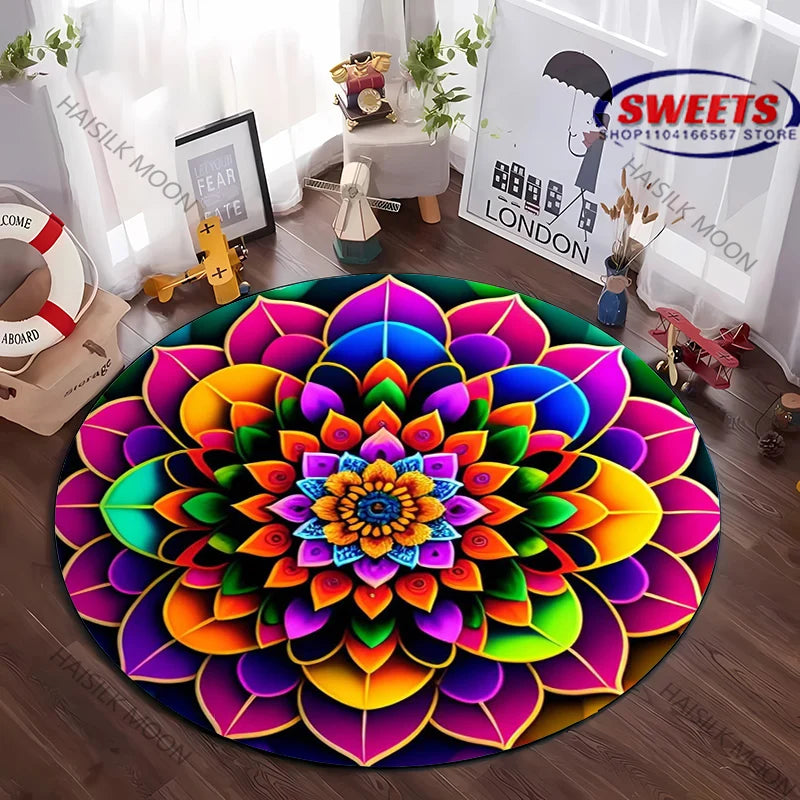Navak Carpet Luxury Mandala Flower Print Round Carpet Bedroom Living Room Sofa Decorative Mat Top 10 Holiday Gifts for Family and Friends Rug