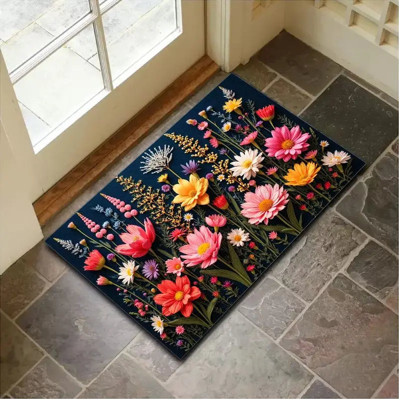 Navak Carpet "Charming Crystal Velvet Rug - Soft & Vibrant Floral Design Doormat, Non-Slip Entrance Decor, Perfect Home Accent for Spring"