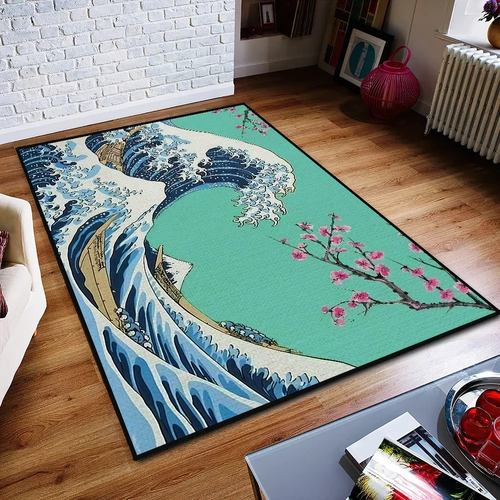 Navak Carpet small Wave Japan carpet Anti-Slip Great Kitchen Kanagawa Bedroom Handmade Tufted Rug Carpet of The Living Room Entrance
