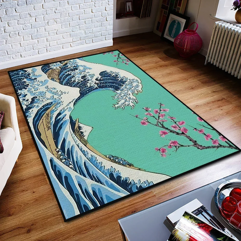 Navak Carpet small Wave Japan carpet Anti-Slip Great Kitchen Kanagawa Bedroom Handmade Tufted Rug Carpet of The Living Room Entrance
