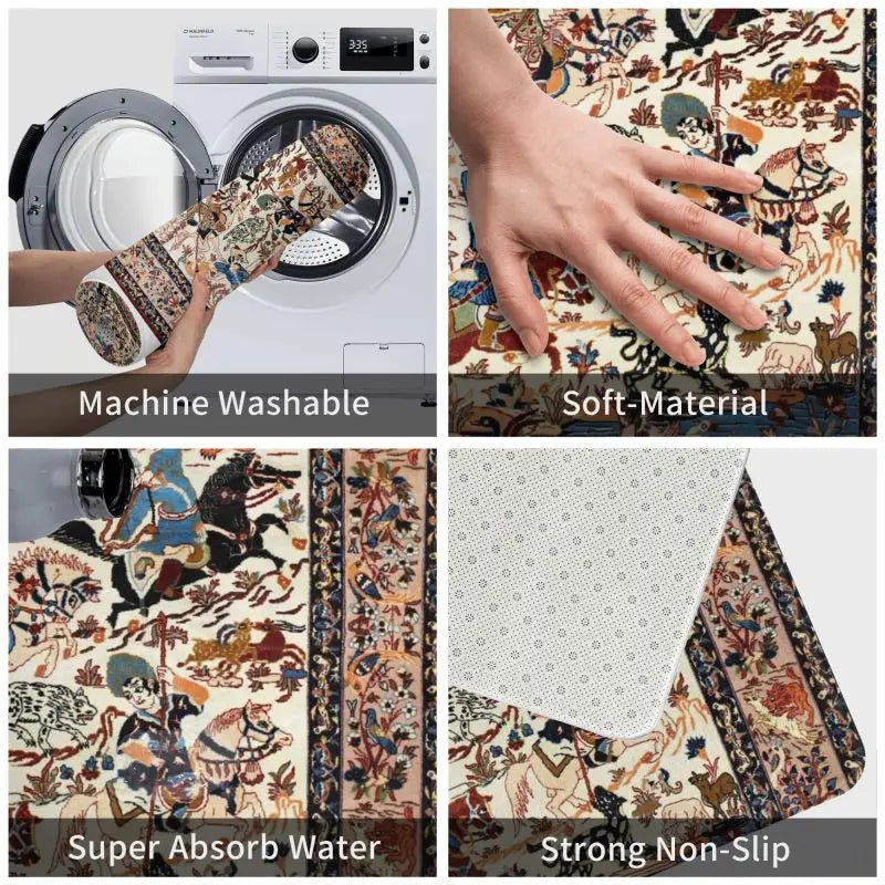Navak Carpet Blue Antique Persian Isfahan Silk Rug With Animals Front Floor Door Entrance Mat Tribal Ethnic Floral Bath  Doormat Carpet Rug