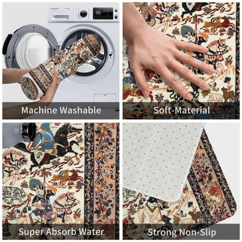 Navak Carpet Blue Antique Persian Isfahan Silk Rug With Animals Front Floor Door Entrance Mat Tribal Ethnic Floral Bath  Doormat Carpet Rug