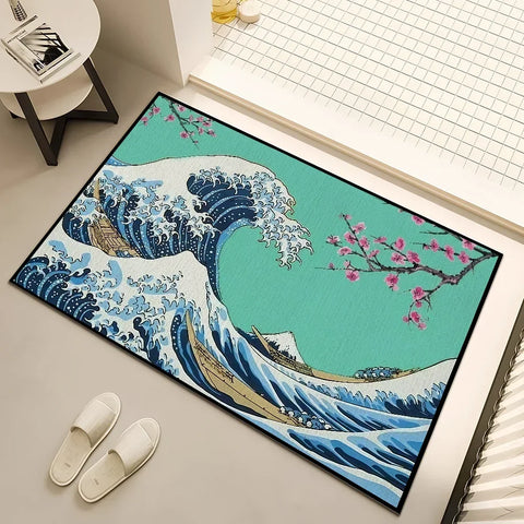 Navak Carpet small Wave Japan carpet Anti-Slip Great Kitchen Kanagawa Bedroom Handmade Tufted Rug Carpet of The Living Room Entrance