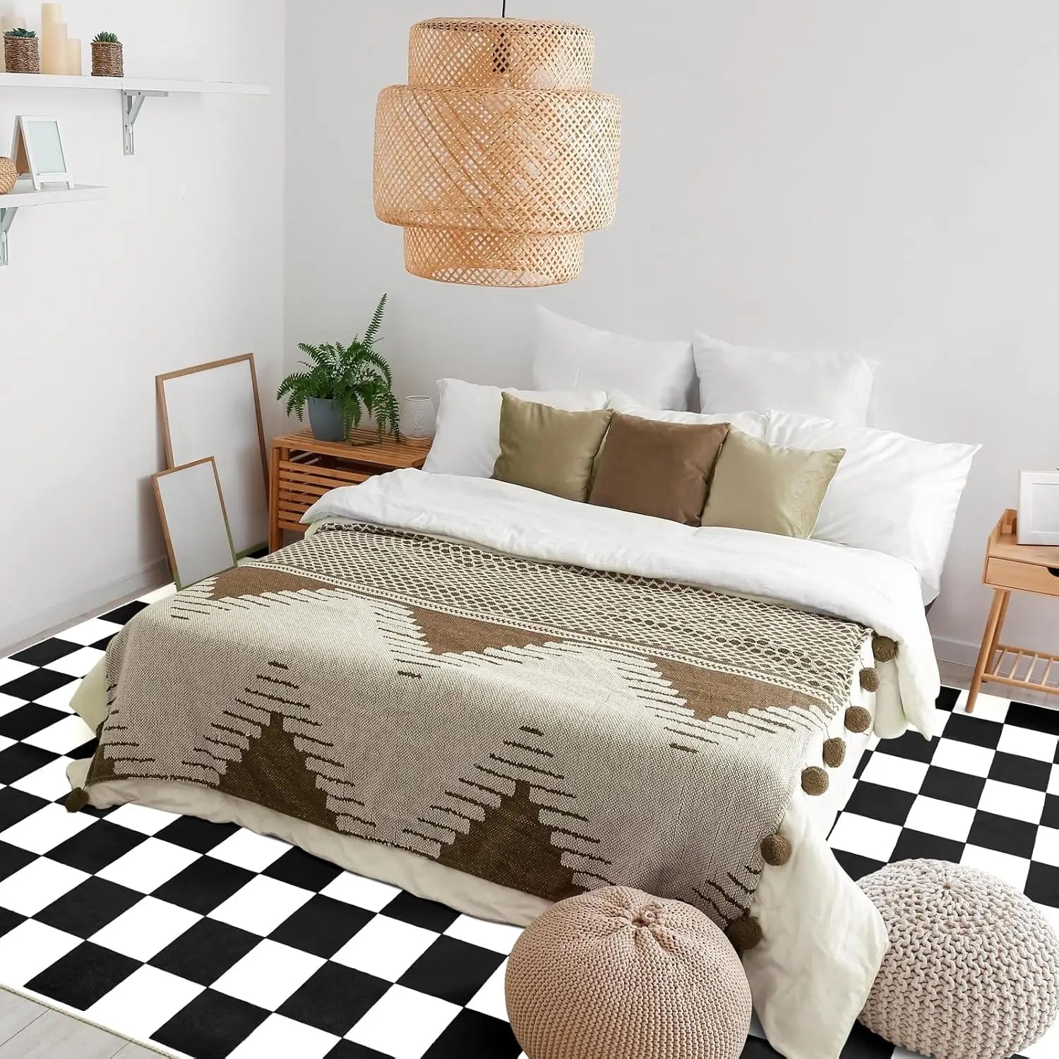 Navak Carpet Black and White Checkered Rug for Living Room Bedroom, 6x9Soft Washable Area Rug with Non Slip, Low Pile Stain Resistance Carpet