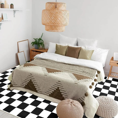 Navak Carpet Black and White Checkered Rug for Living Room Bedroom, 6x9Soft Washable Area Rug with Non Slip, Low Pile Stain Resistance Carpet