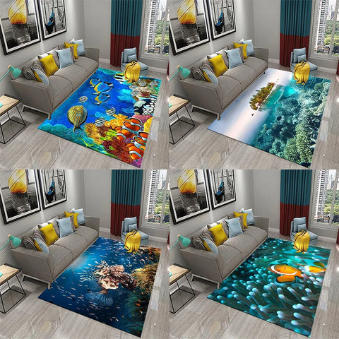 Navak Carpet 3D Hawaiian Sea Ocean Tropical Fish Carpet Living Room Fish Animal Pattern Kids Bedroom Soft Floor Decor
