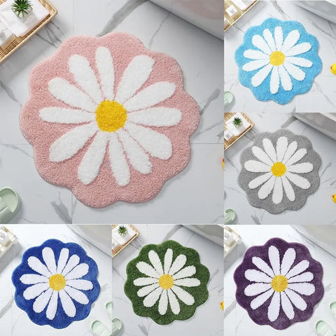 Navak Carpet Non Slip Flower Rug Flocking Tufted Daisy Bath Door Mat Imitation Cashmere Washable Baby Crawling Carpet Bedroom Living Room