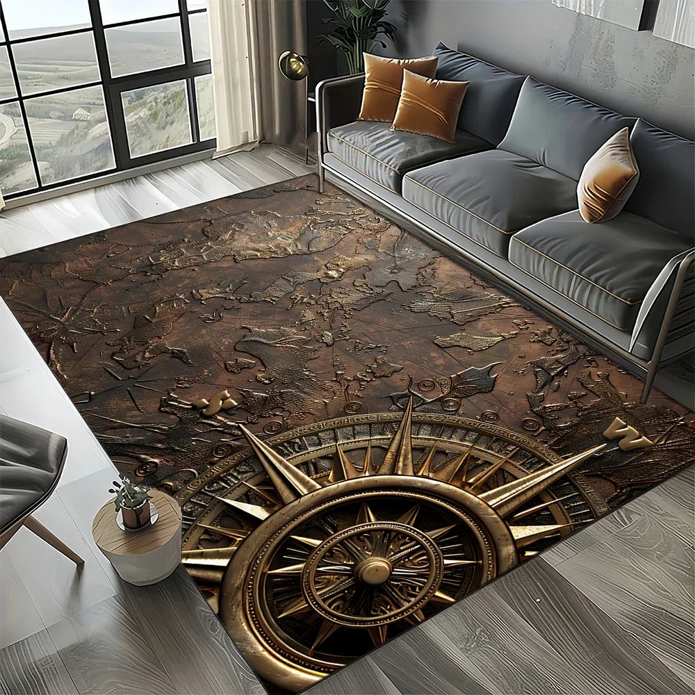 Navak Carpet Retro Marine Nautical Chart Compass Carpet Rug for Home Living Room Bedroom Sofa Doormat Decor, Floor Mat