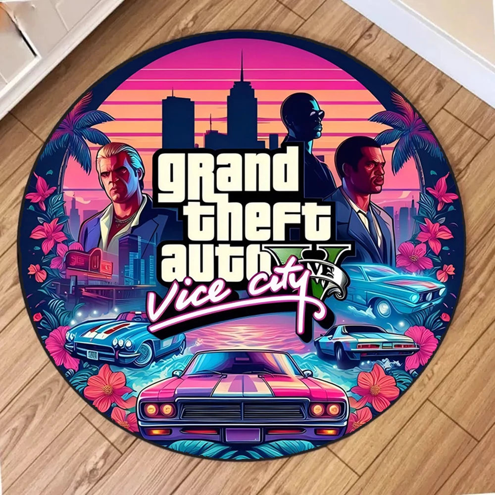 Navak Carpet Cartoon GTA Circle Carpet for Living Room Decor Personalized Round Area Rug Sofa Table Chairs Bedroom Decor Floor Mat