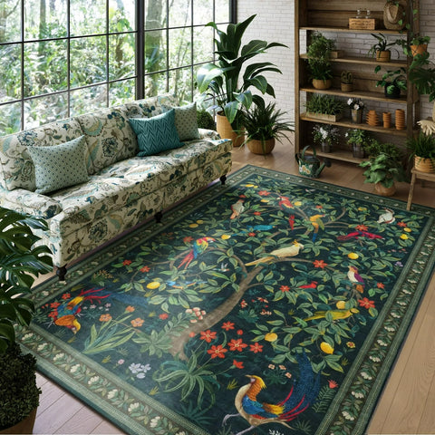 Navak Carpet Boho-style Floral Bird Designs Carpet Living Room Decor Sofa Rug Bedroom Bedside Soft Rug Kitchen Dining Area Floor Mat Washable