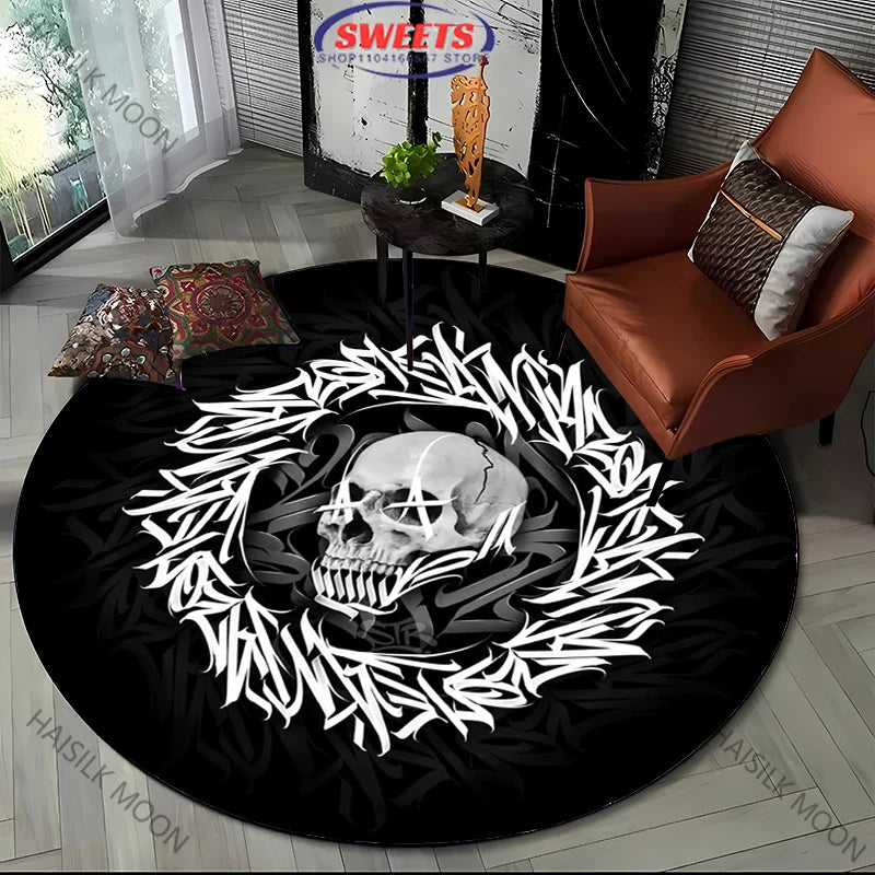 Navak Carpet Modern Style Black and White Mystery Art Style Round Carpet Interior Decor Mat Outdoor Picnic Camping Rug Room Bedside Rug Gift