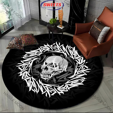 Navak Carpet Modern Style Black and White Mystery Art Style Round Carpet Interior Decor Mat Outdoor Picnic Camping Rug Room Bedside Rug Gift