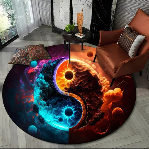 Navak Carpet 3D Naturalize Yin and Yang Chinese Tai Chi Round Carpet Circle Area Rug for Living Room Bedroom Decor Doormat Non-slip Floor Mat