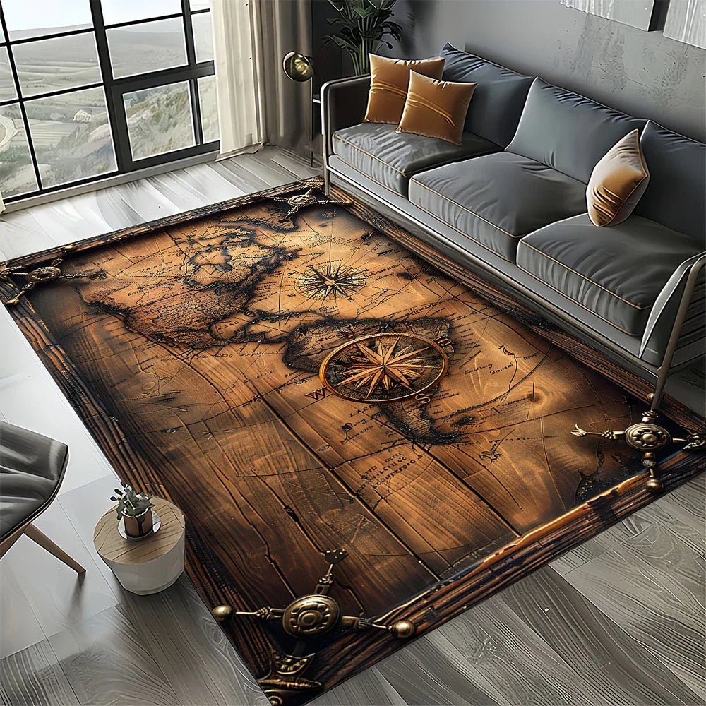 Navak Carpet Retro Marine Nautical Chart Compass Carpet Rug for Home Living Room Bedroom Sofa Doormat Decor, Floor Mat