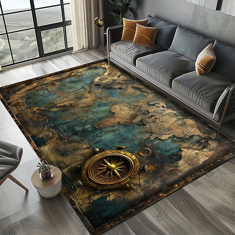 Navak Carpet Retro Marine Nautical Chart Compass Carpet Rug for Home Living Room Bedroom Sofa Doormat Decor, Floor Mat