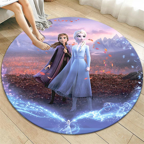 Navak Carpet Princess Elsa Cartoon Print Round Carpet, Bedroom Decorative Carpet, Living Room Bathroom Picnic Camping Entrance Non-slip Mat
