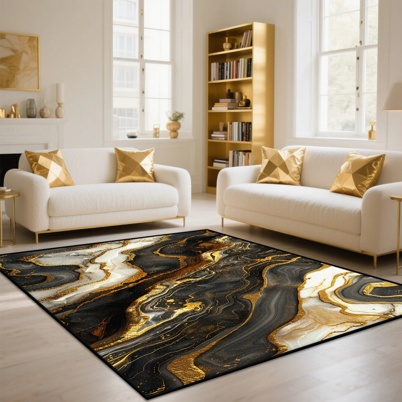 Navak Carpet Golden Abstract Marble Stripes Carpets for Living Room Luxury Bedroom Decoration Large Area Rugs Sofa Side Soft Lounge Floor Mat