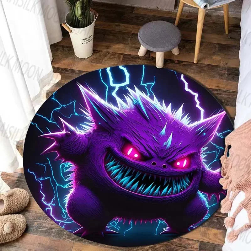 Navak Carpet Daily Picks Pokémon Gengar Printed Round Rug for Bedroom Game Cartoon Living Room Carpet Sofa Coffee Table Doormat Picnic Floor Mat