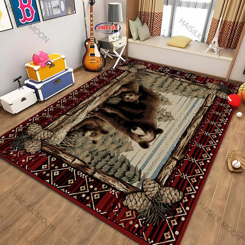 Navak Carpet American Country Retro Style Animal Printed Carpet Rug for Modern Home Decor, Stain Resistant, Kids Play Non-Slip Decor Mat Gift