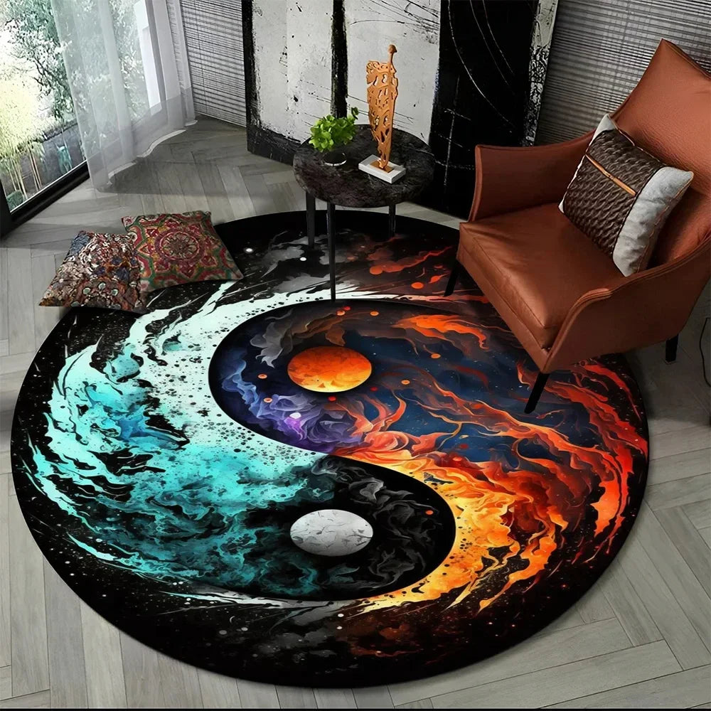 Navak Carpet Crystal Velvet Yin Yang Round Rug, 3D Tai Chi Print Non-Slip Floor Mat for Living Room, Bedroom, Home Decor, Circle Area Rug