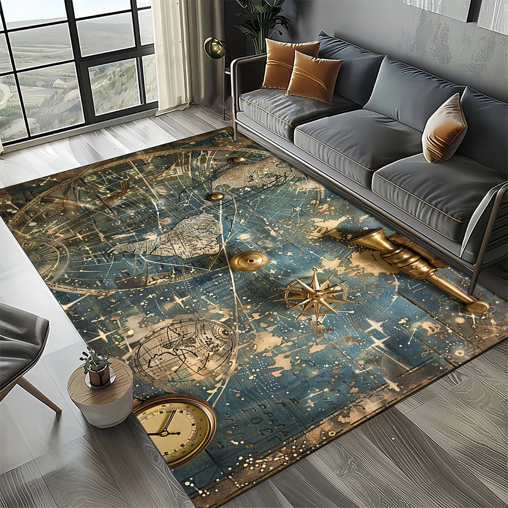 Navak Carpet Retro Marine Nautical Chart Compass Carpet Rug for Home Living Room Bedroom Sofa Doormat Decor, Floor Mat