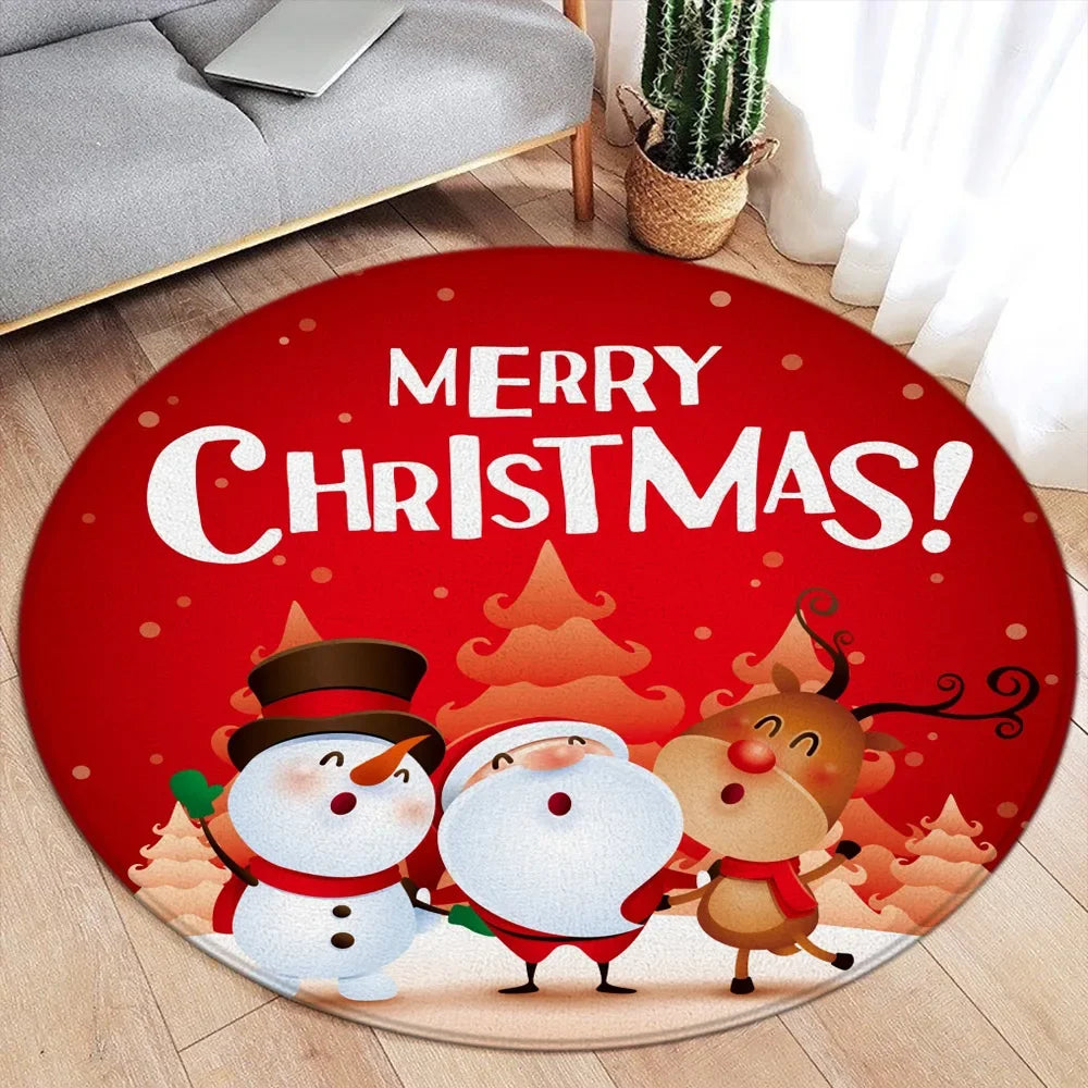 Navak Carpet Merry Christmas Happ New Year Round Rug Winter Festival Snowman Santa Claus Bedroom Living Room Xmas Home Decor Balcony Floor Ma