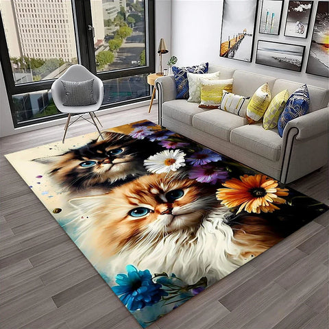 Navak Carpet 3D Cute Cat Flower Cartoon Carpet Rug for Home Living Room Bedroom Sofa Doormat Decor,Child Play Area Rug Non-slip Floor Mat