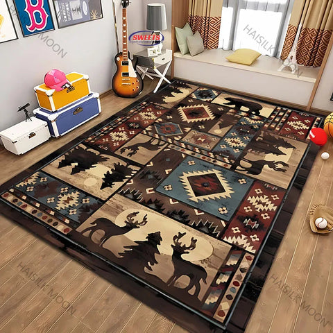 Navak Carpet American Country Retro Style Animal Printed Carpet Rug for Modern Home Decor, Stain Resistant, Kids Play Non-Slip Decor Mat Gift