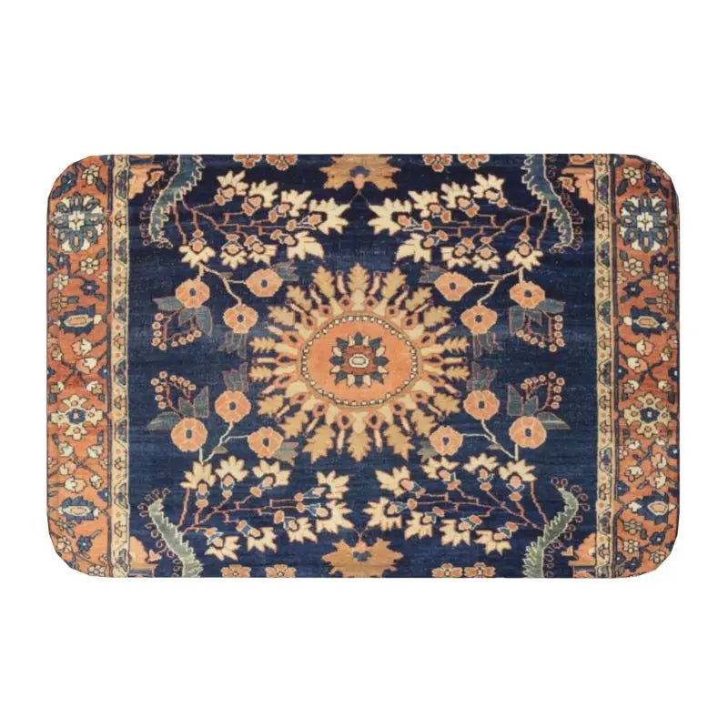 Navak Carpet Blue Antique Persian Isfahan Silk Rug With Animals Front Floor Door Entrance Mat Tribal Ethnic Floral Bath  Doormat Carpet Rug