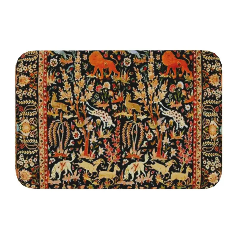 Navak Carpet Blue Antique Persian Isfahan Silk Rug With Animals Front Floor Door Entrance Mat Tribal Ethnic Floral Bath  Doormat Carpet Rug
