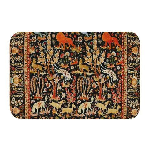 Navak Carpet Blue Antique Persian Isfahan Silk Rug With Animals Front Floor Door Entrance Mat Tribal Ethnic Floral Bath  Doormat Carpet Rug