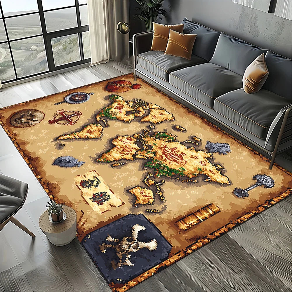 Navak Carpet Retro Marine Nautical Chart Compass Carpet Rug for Home Living Room Bedroom Sofa Doormat Decor, Floor Mat