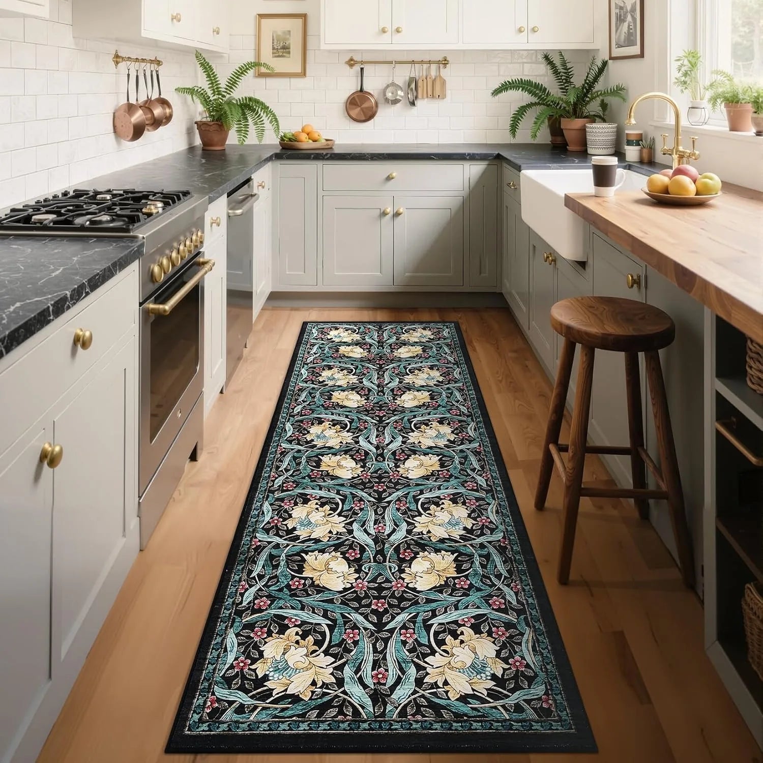 Navak Carpet Hallway Runner Rug Soft Floral Kitchen Rugs Washable Non Slip Corridor Long Carpet Bedroom Bedside Bath Laundry Room Floor Mat