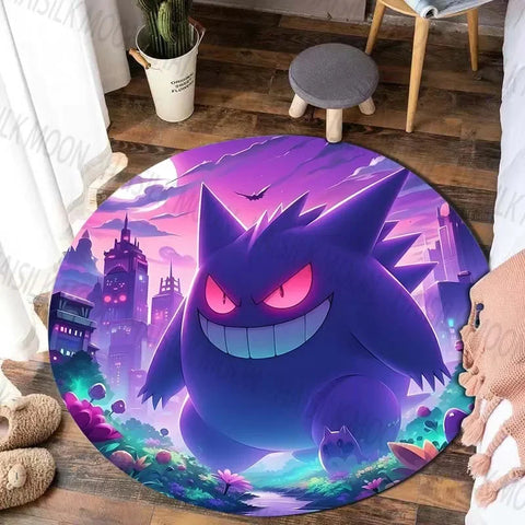 Navak Carpet Daily Picks Pokémon Gengar Printed Round Rug for Bedroom Game Cartoon Living Room Carpet Sofa Coffee Table Doormat Picnic Floor Mat
