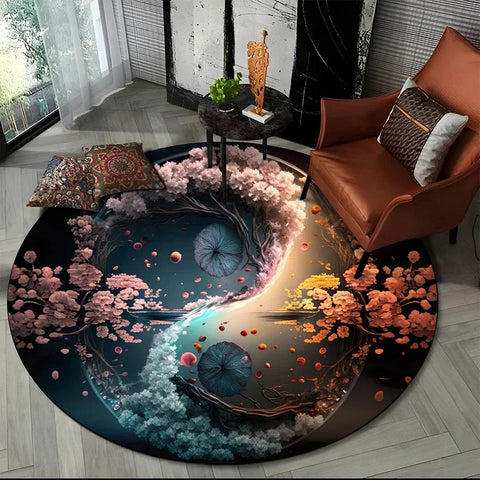 Navak Carpet Crystal Velvet Yin Yang Round Rug, 3D Tai Chi Print Non-Slip Floor Mat for Living Room, Bedroom, Home Decor, Circle Area Rug