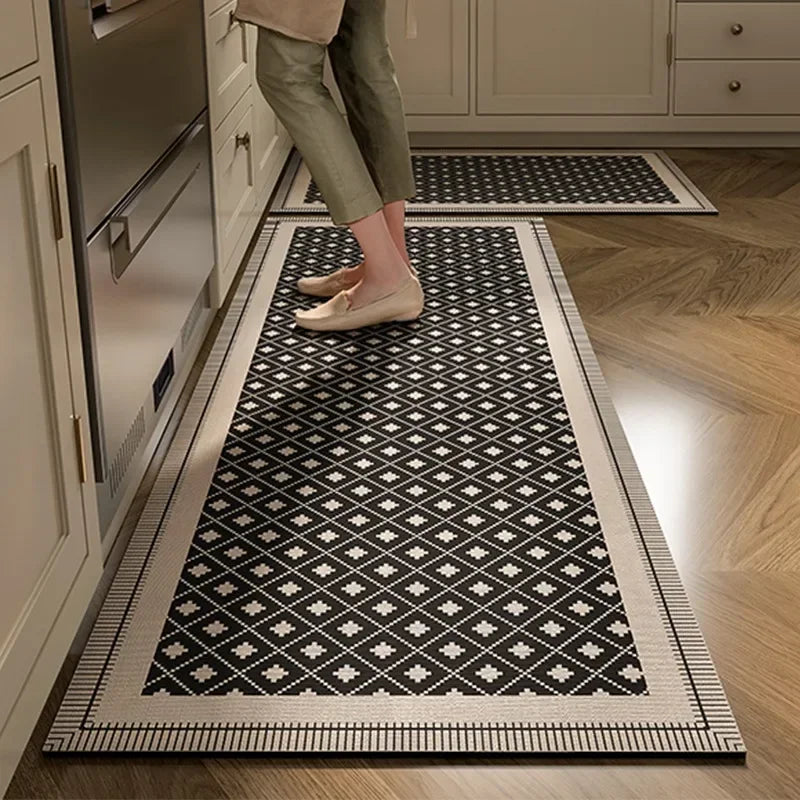 Navak Carpet Kitchen Carpet Absorbent Floor Mat Diatom Mud Oil Absorption Non-slip Foot Mats Long Rug Black Plaid Home Decoration Rugs 주방 깔개