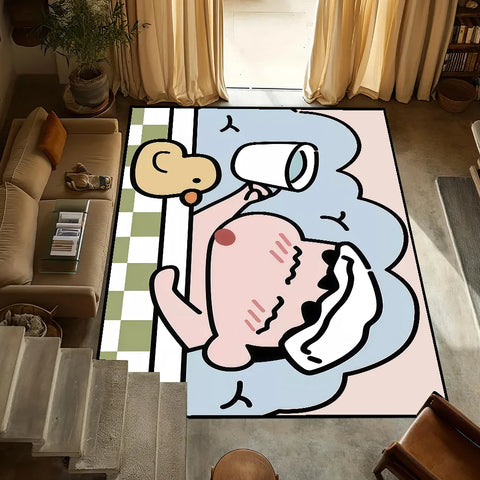 Navak Carpet Anti-Slip Cute C-chan Kitchen C-Crayon S-Shin Bedroom Tufted Rug cartoon Carpet time funny bath Living Room Entrance Decoration