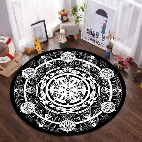 Navak Carpet Mystic Magic Circle Round Theme Interior Non-Slip Rug Bedroom Meditation Zone Ideal Decorative Rug