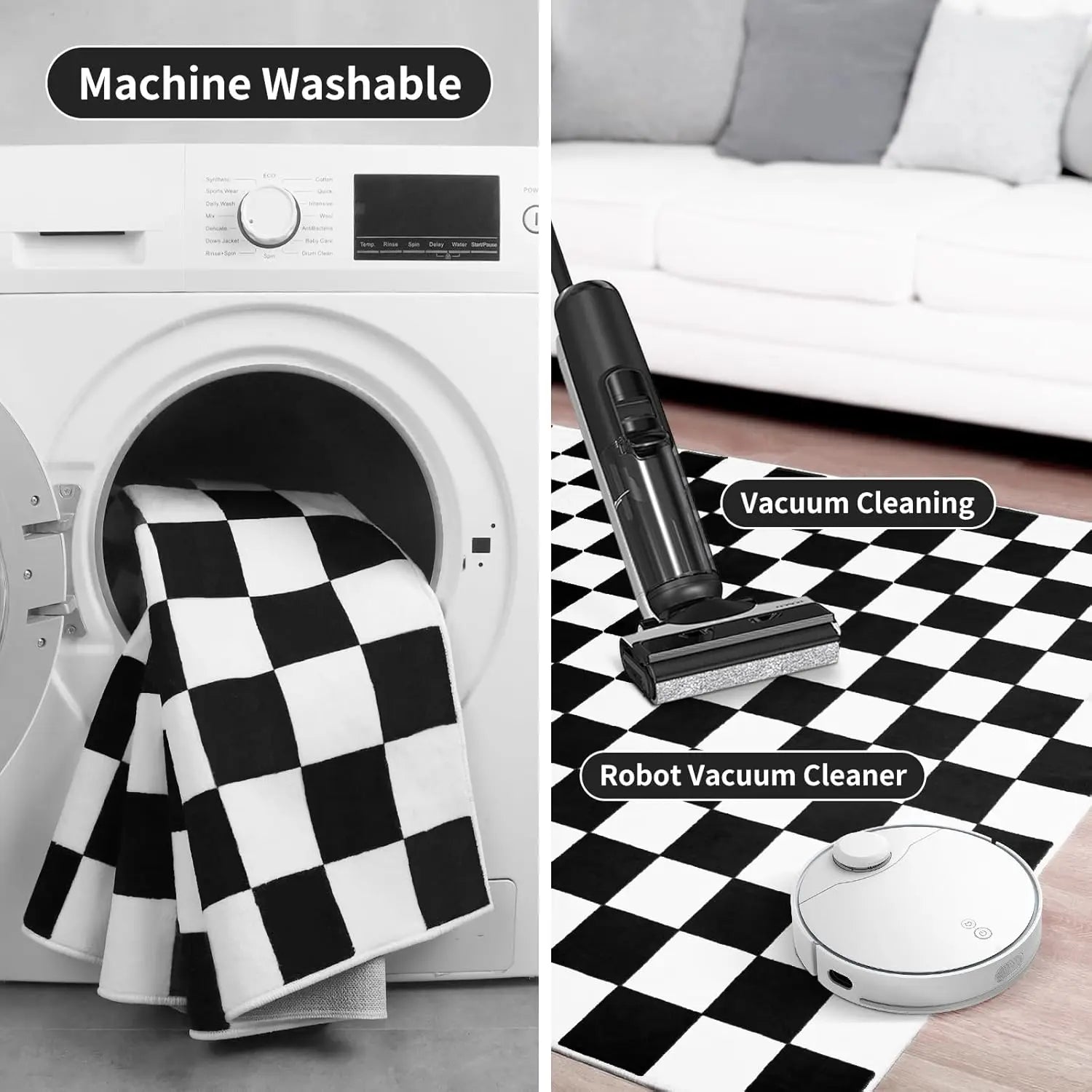 Navak Carpet Black and White Checkered Rug for Living Room Bedroom, 6x9Soft Washable Area Rug with Non Slip, Low Pile Stain Resistance Carpet