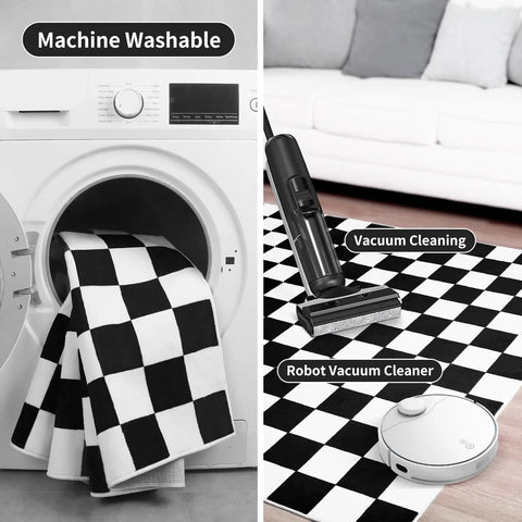 Navak Carpet Black and White Checkered Rug for Living Room Bedroom, 6x9Soft Washable Area Rug with Non Slip, Low Pile Stain Resistance Carpet