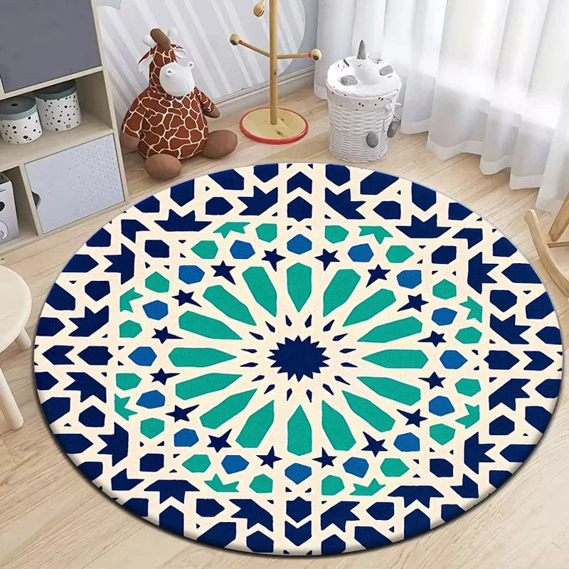 Navak Carpet Moroccan Style Printed Round Carpet for Living Room Area Rugs Camping Picnic Mats Anti-Slip Rug Yoga Mat Doormat Floor Mat
