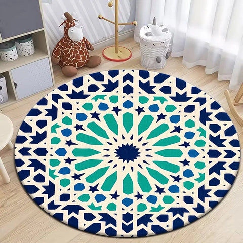 Navak Carpet Moroccan Style Printed Round Carpet for Living Room Area Rugs Camping Picnic Mats Anti-Slip Rug Yoga Mat Doormat Floor Mat