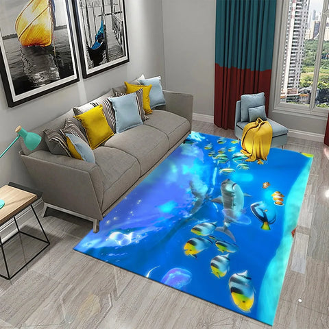 Navak Carpet 3D Hawaiian Sea Ocean Tropical Fish Carpet Living Room Fish Animal Pattern Kids Bedroom Soft Floor Decor